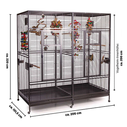 Montana | Voliere Arkansas Nova II | ca. 206 x 101,5 x 220 cm dobbeltvoliere til papegøjer - Bestillingsvare - Vi anbefaler afhentning hvis muligt, da dette produkt skal leveres med fragtmand (Pallefragt)