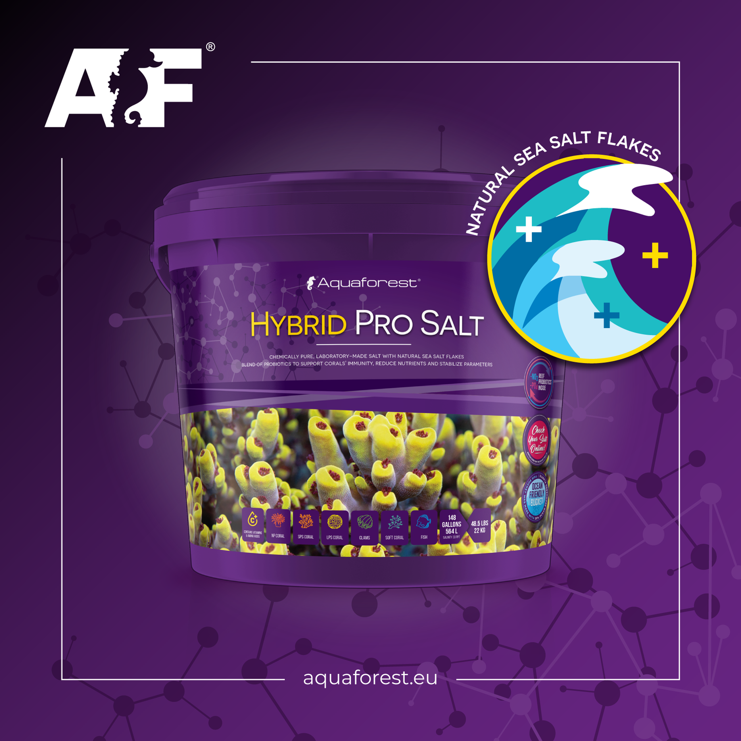 AF Hybrid PRO salt - for akvarier der kræver lav N03/PO4 levels, 22kg
Obs! Leveres separat, fragt af salt inkl. i prisen.